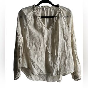 LOFT cream & sage green striped blouse. Flowy gauze size Medium